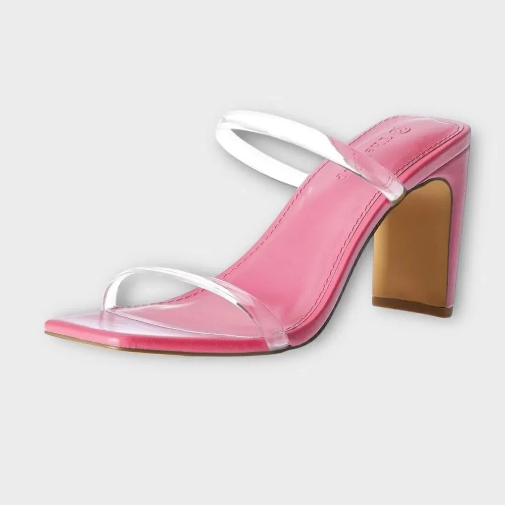 The Drop Women's Pink/Clear Avery Square Toe Two Strap High Heeled Slide Size 9